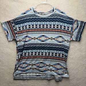 White Birch Plus Size 2XL Tunic Top Short Sleeve Aztec Tribal Geometric Boho